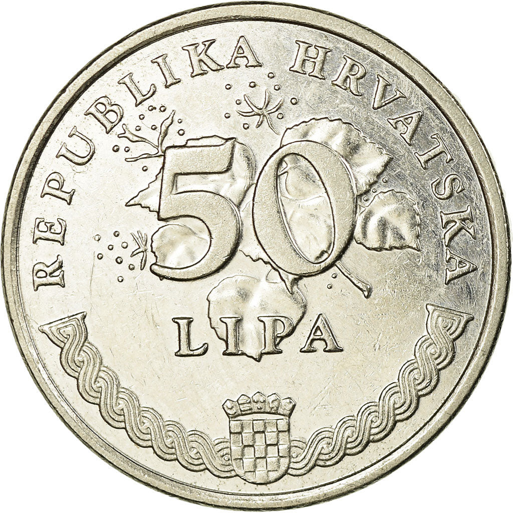 Moneta, Chorwacja, 50 Lipa, 2008, EF(40-45), Nickel platerowany stalą, KM:19