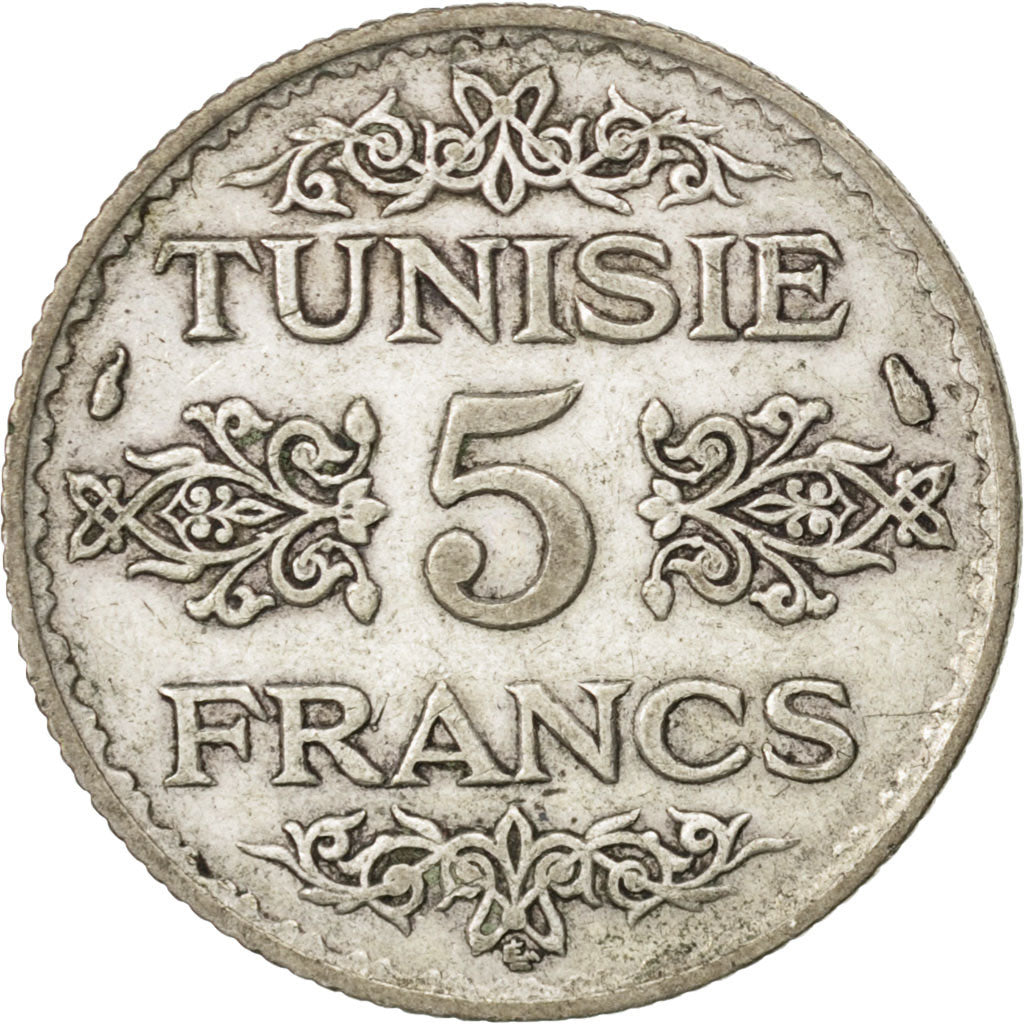 TUNISIA, 5 Francs, 1934, Paris, KM #261, EF(40-45), Silver, 4.98