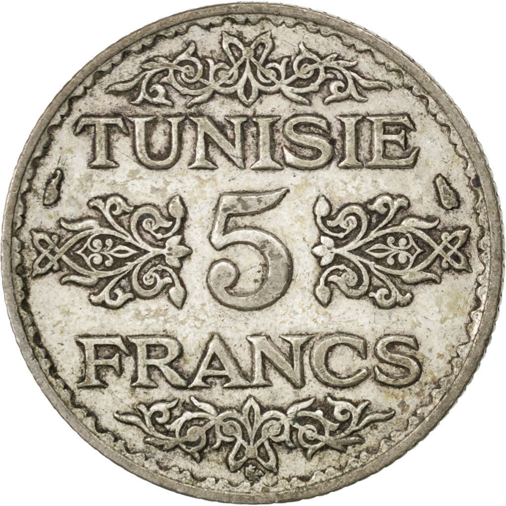TUNISIA, 5 Francs, 1934, Paris, KM #261, EF(40-45), Silver, 5.00