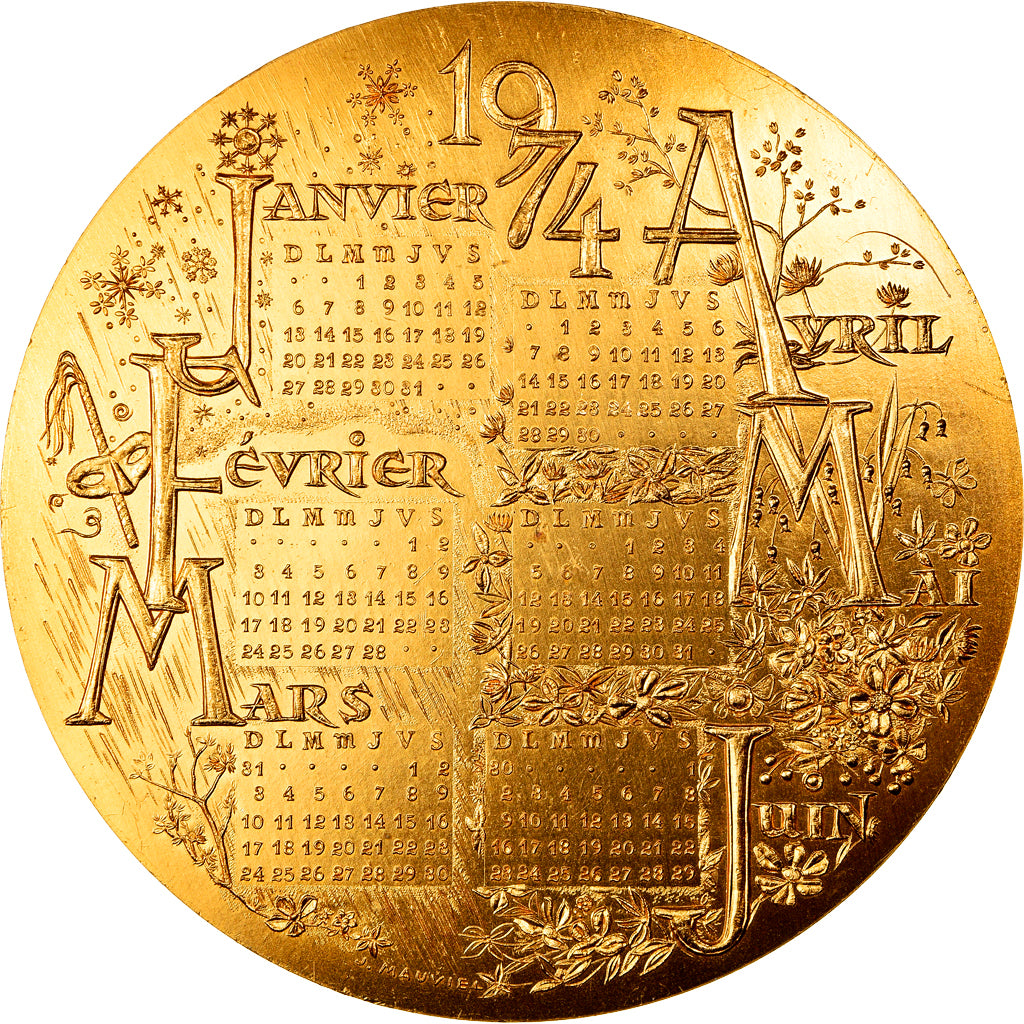 France, Médaille, Calendrier, Nouvelle Année, 1974, Mauviel, SPL, Bronze