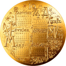 France, Médaille, Calendrier, Nouvelle Année, 1974, Mauviel, SPL, Bronze