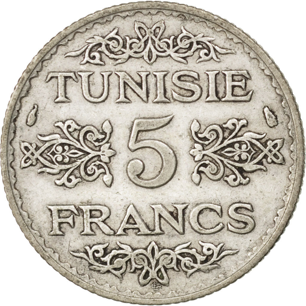 TUNISIA, 5 Francs, 1934, Paris, KM #261, EF(40-45), Silver, 4.96