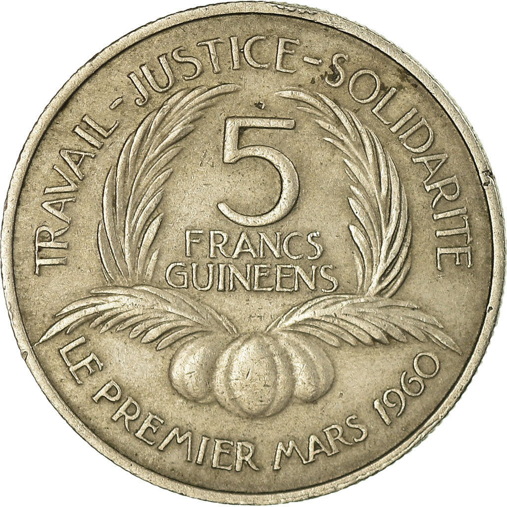 Coin, Guinea, 5 Francs, 1962, EF(40-45), Copper-nickel, KM:5