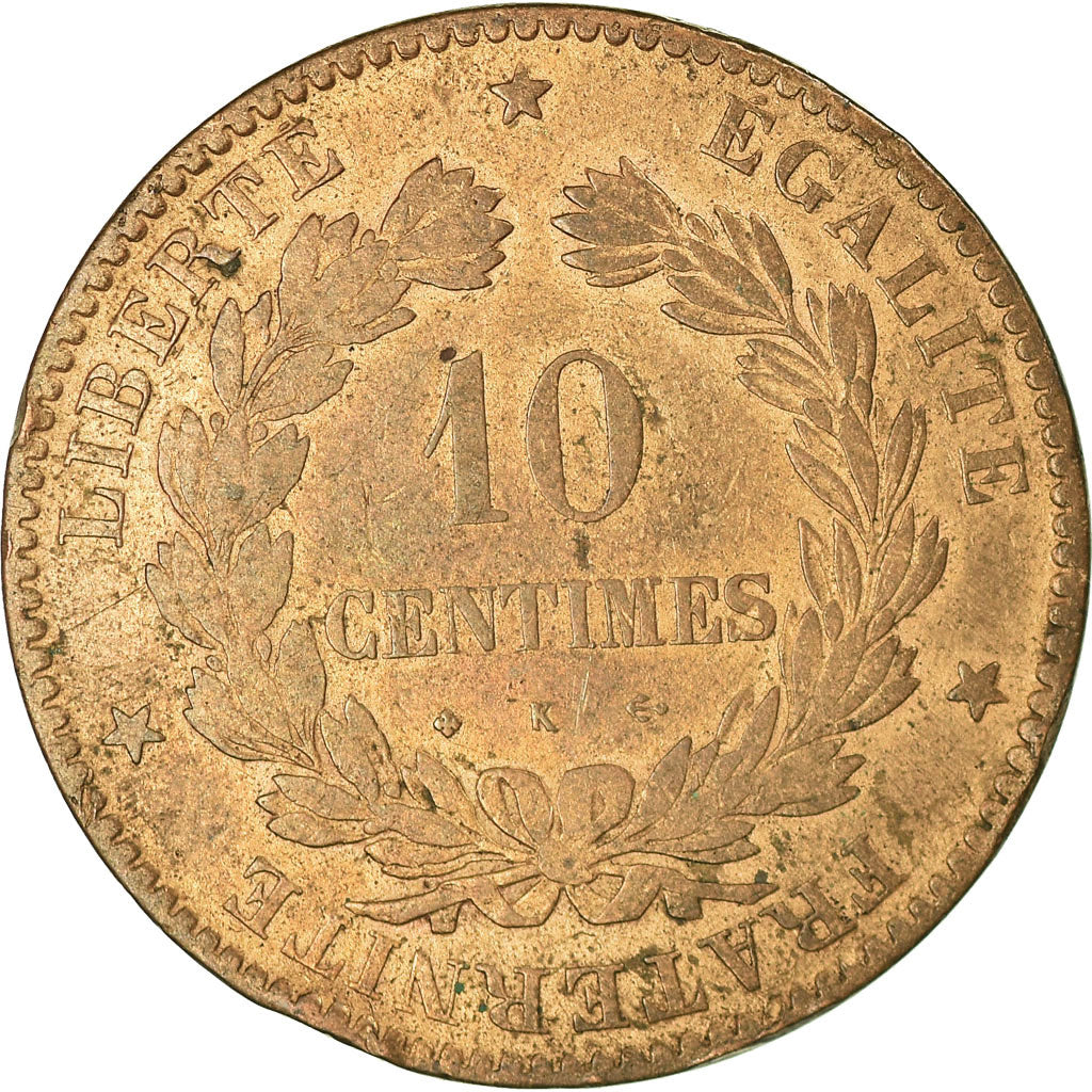 Munten, Frankrijk, Cérès, 10 Centimes, 1872, Bordeaux, FR+, Bronze, KM:815.2