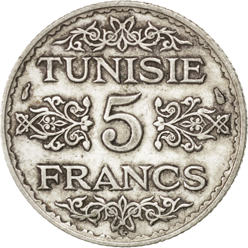 TUNISIA, 5 Francs, 1934, Paris, KM #261, AU(50-53), Silver, 4.95