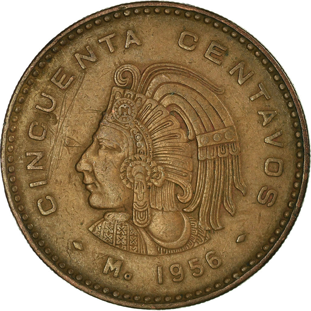 Coin, Mexico, 50 Centavos, 1956, Mexico City, EF(40-45), Bronze, KM:450
