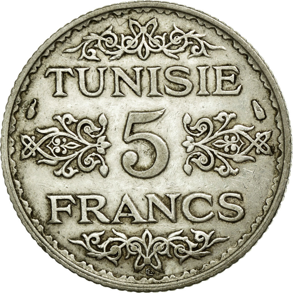 Coin, Tunisia, Ahmad Pasha Bey, 5 Francs, 1934, Paris, AU(50-53), Silver, KM:261