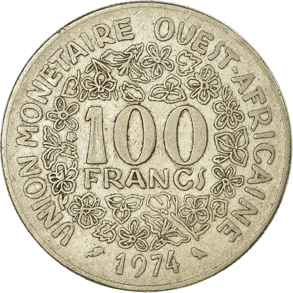 Moeda, Estados da África Ocidental, 100 Francs, 1974, EF(40-45), Níquel, KM:4