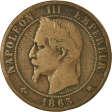 Munten, Frankrijk, 10 Centimes, 1863, Paris, FR, Bronze, KM:798.1, Gadoury:253