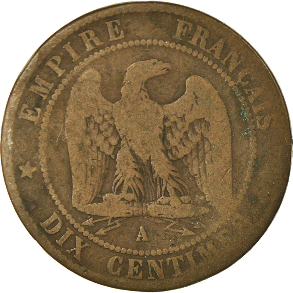 Munten, Frankrijk, 10 Centimes, 1863, Paris, FR, Bronze, KM:798.1, Gadoury:253