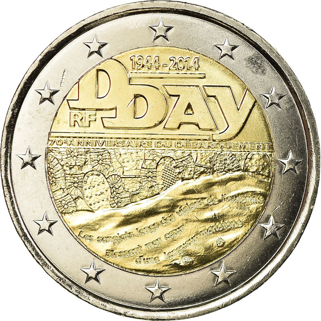 France, 2 Euro, D-Day, 2014, MS(63), Bi-Metallic, Gadoury:18, KM:New