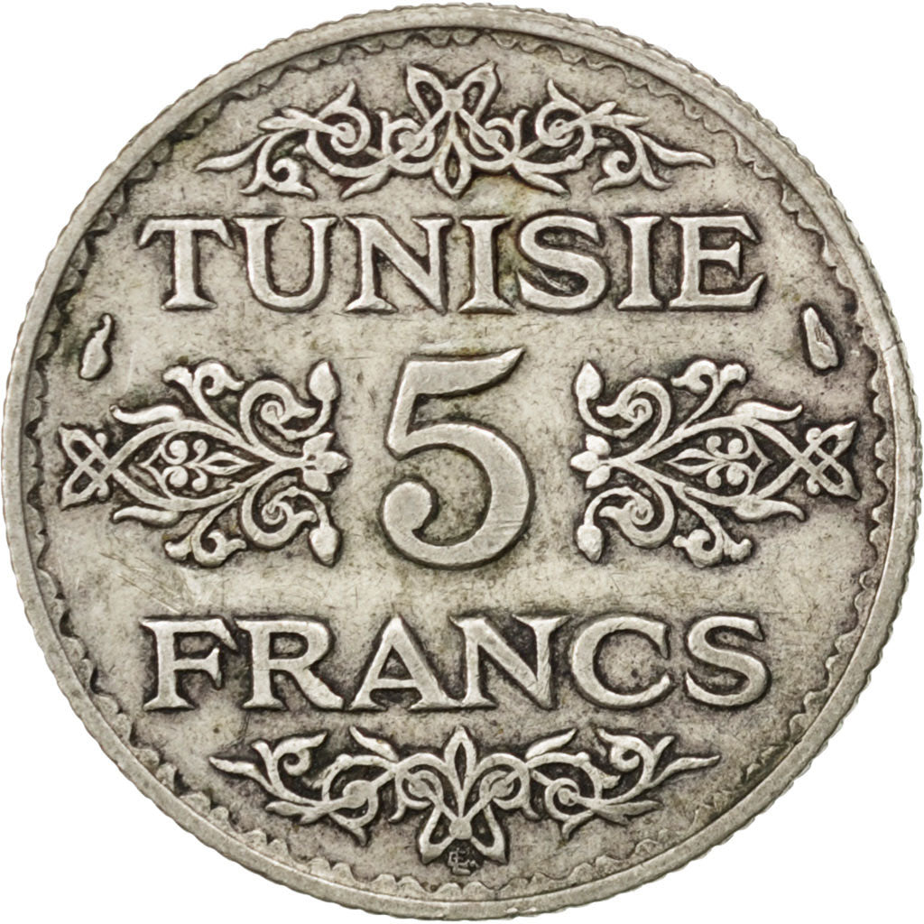 TUNISIA, 5 Francs, 1936, Paris, KM #261, AU(50-53), Silver, 4.89