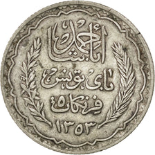 Tunisia, 5 Francs, 1936, Paris, KM #261, AU(50-53), Silver, 4.96
