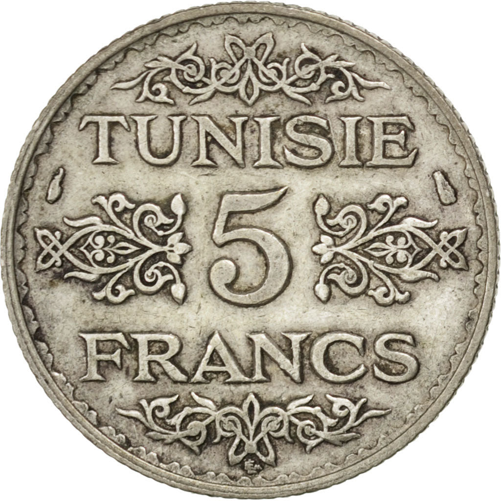 Tunisia, 5 Francs, 1936, Paris, KM #261, AU(50-53), Silver, 4.96