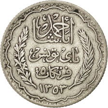 TUNISIA, 5 Francs, 1936, Paris, KM #261, AU(50-53), Silver, 4.93