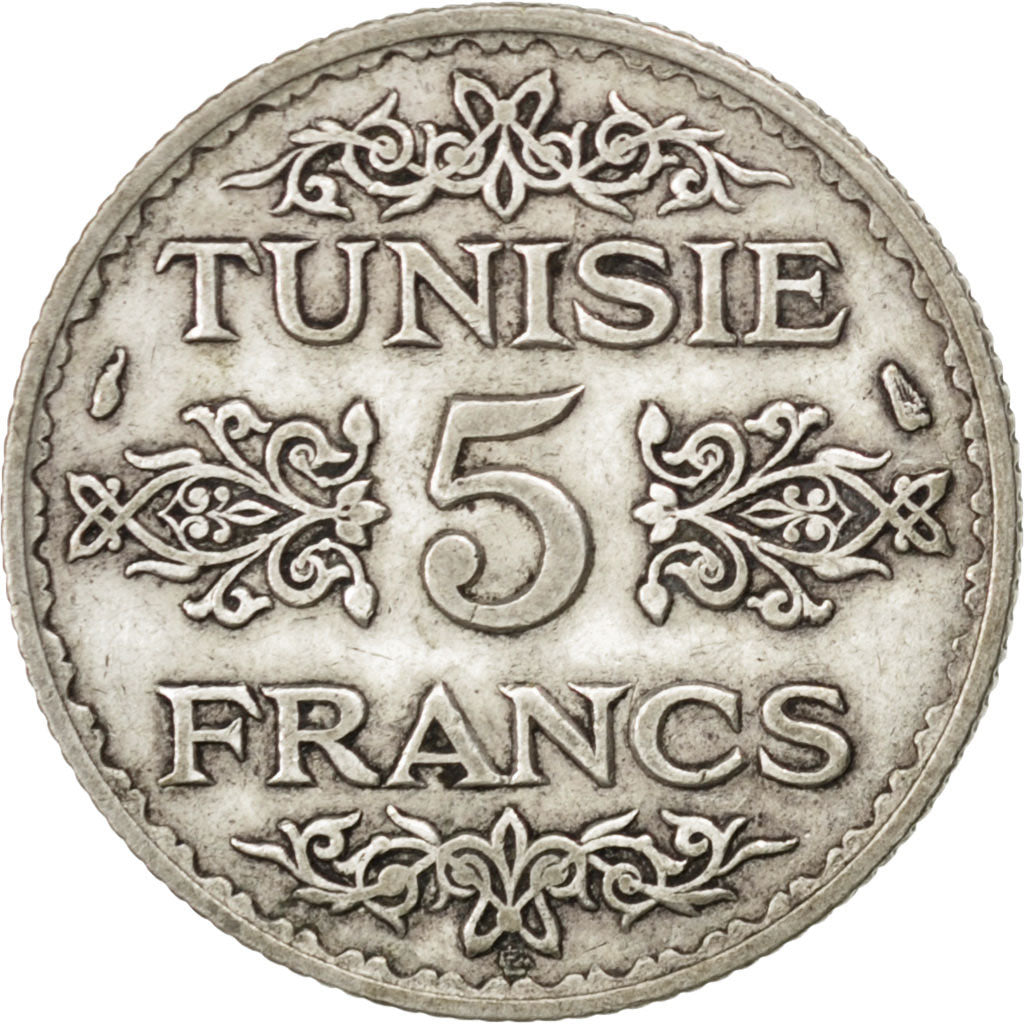 TUNISIA, 5 Francs, 1936, Paris, KM #261, AU(50-53), Silver, 4.96