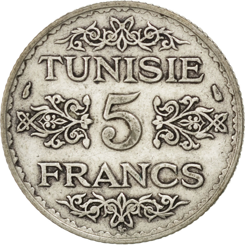 TUNISIA, 5 Francs, 1936, Paris, KM #261, EF(40-45), Silver, 4.95