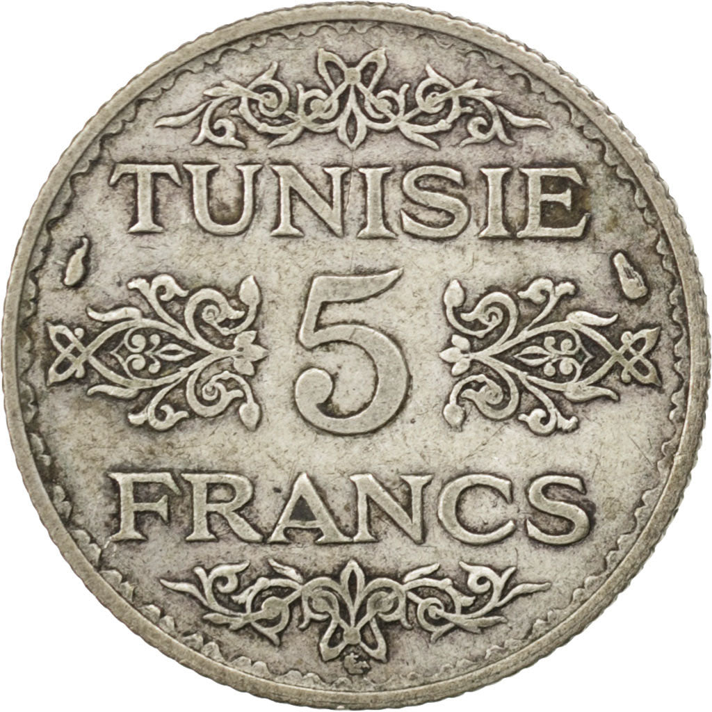 TUNISIA, 5 Francs, 1936, Paris, KM #261, EF(40-45), Silver, 4.95