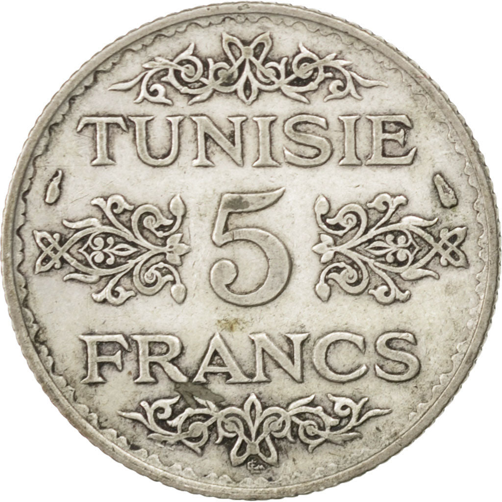 TUNISIA, 5 Francs, 1936, Paris, KM #261, EF(40-45), Silver, 4.90