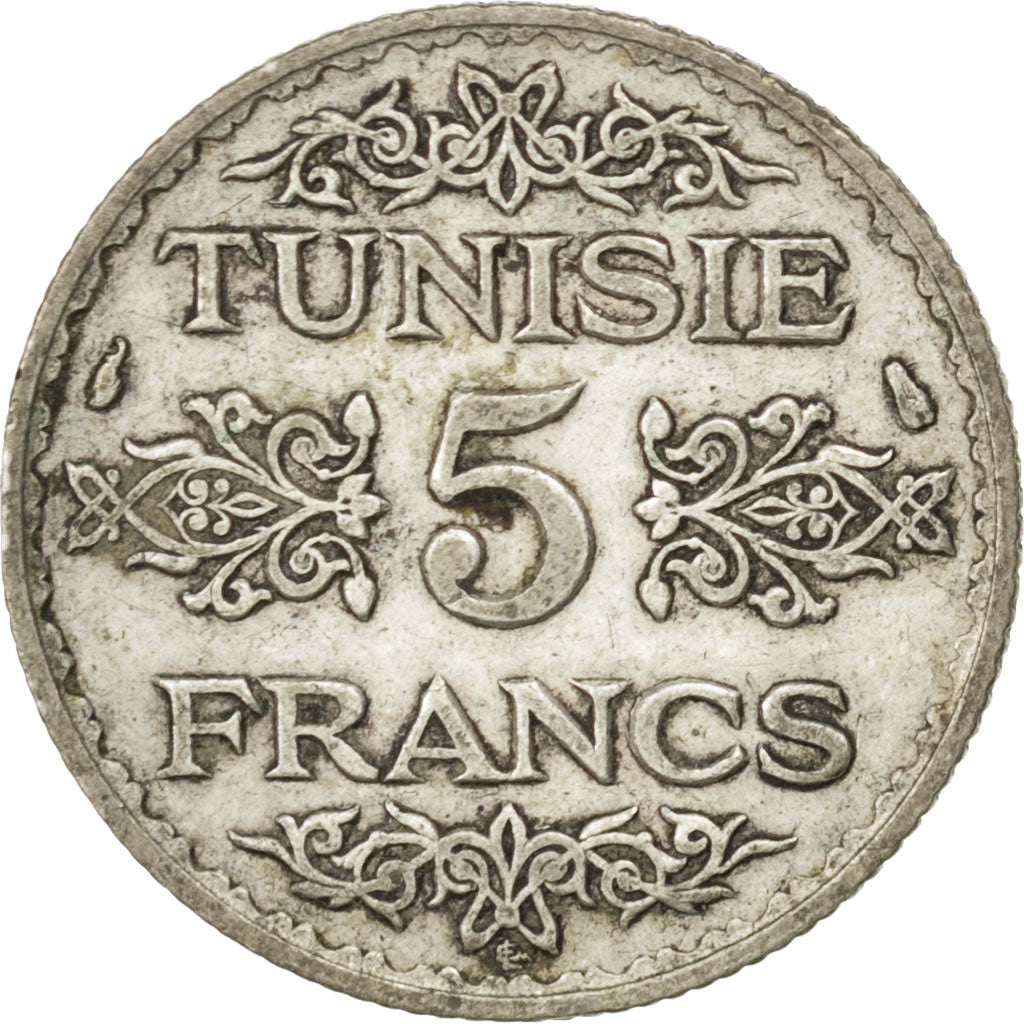 TUNISIA, 5 Francs, 1936, Paris, KM #261, EF(40-45), Silver, 4.93
