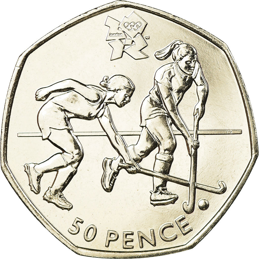 Coin, Great Britain, Elizabeth II, Hockey, 50 Pence, 2011, British Royal Mint