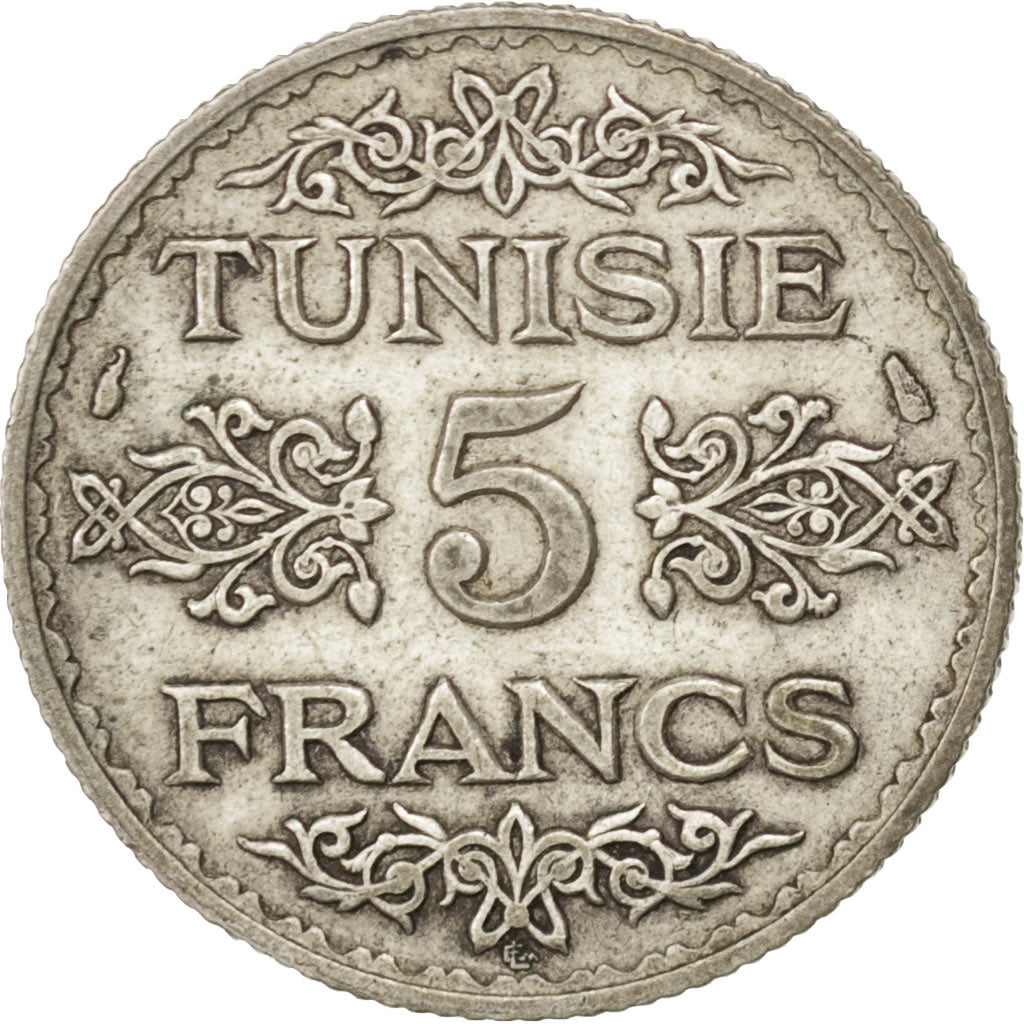 TUNISIA, 5 Francs, 1936, Paris, KM #261, EF(40-45), Silver, 4.99