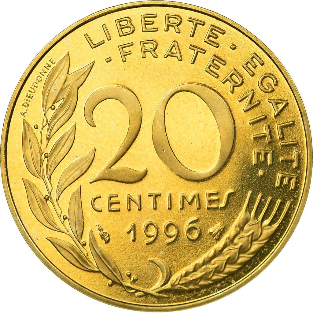 Moeda, França, Marianne, 20 Centimes, 1996, Paris, Proof, MS(65-70)