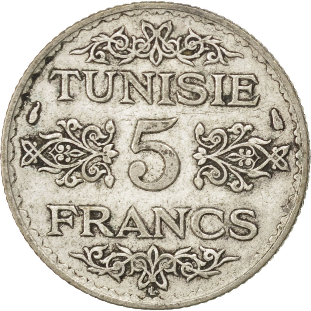 TUNISIA, 5 Francs, 1936, Paris, KM #261, VF(30-35), Silver, 4.95