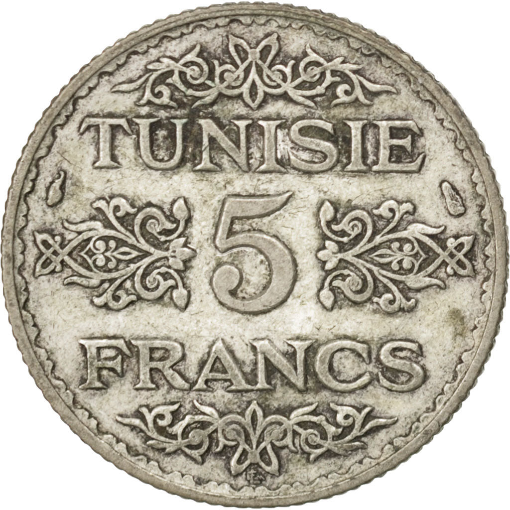 TUNISIA, 5 Francs, 1936, Paris, KM #261, VF(30-35), Silver, 4.91