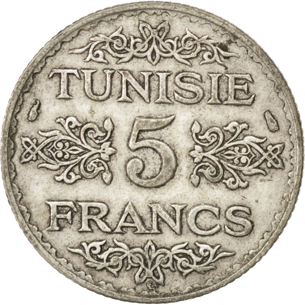 TUNISIA, 5 Francs, 1936, Paris, KM #261, VF(30-35), Silver, 4.93