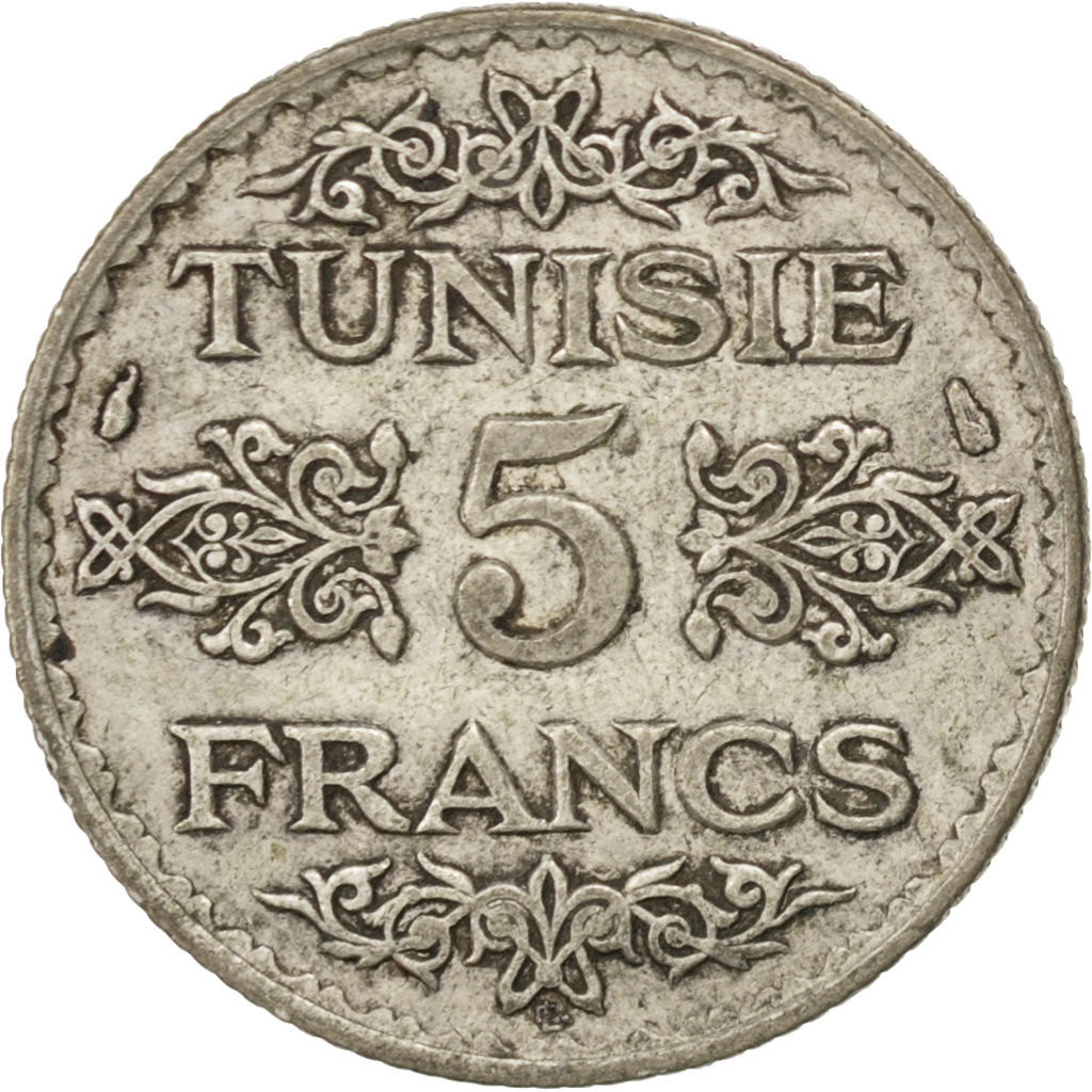 TUNISIA, 5 Francs, 1936, Paris, KM #261, VF(30-35), Silver, 4.94