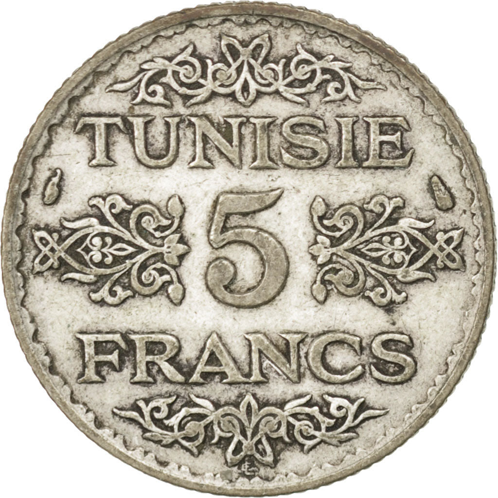 TUNISIA, 5 Francs, 1936, Paris, KM #261, VF(30-35), Silver, 4.92