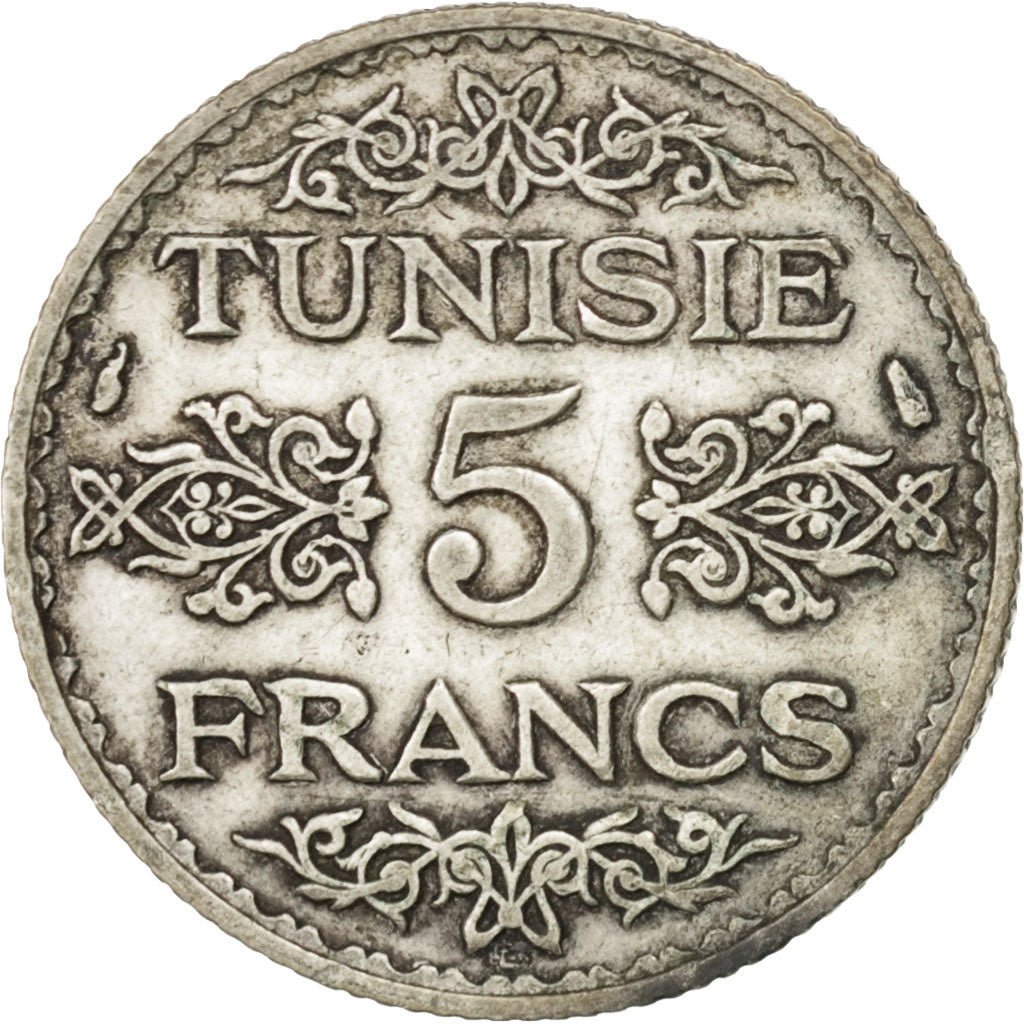 TUNISIA, 5 Francs, 1936, Paris, KM #261, VF(30-35), Silver, 4.98