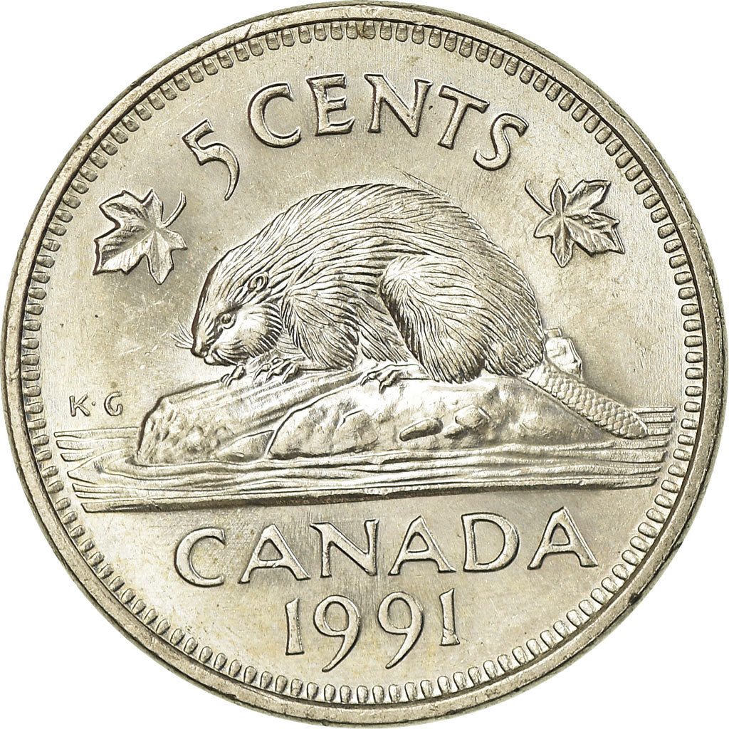 Coin, Canada, Elizabeth II, 5 Cents, 1991, Royal Canadian Mint, Ottawa