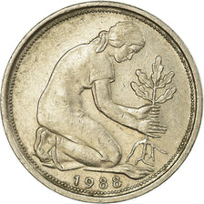 Coin, GERMANY - FEDERAL REPUBLIC, 50 Pfennig, 1988, Stuttgart, EF(40-45)
