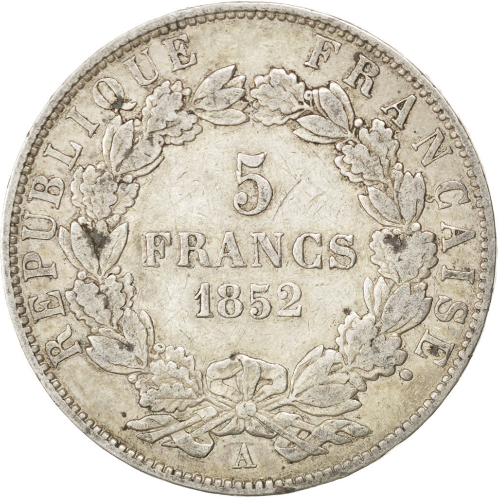 FRANCE, Napoléon III, 5 Francs, 1852, Paris, KM #773.1, VF(20-25), Silver, G...