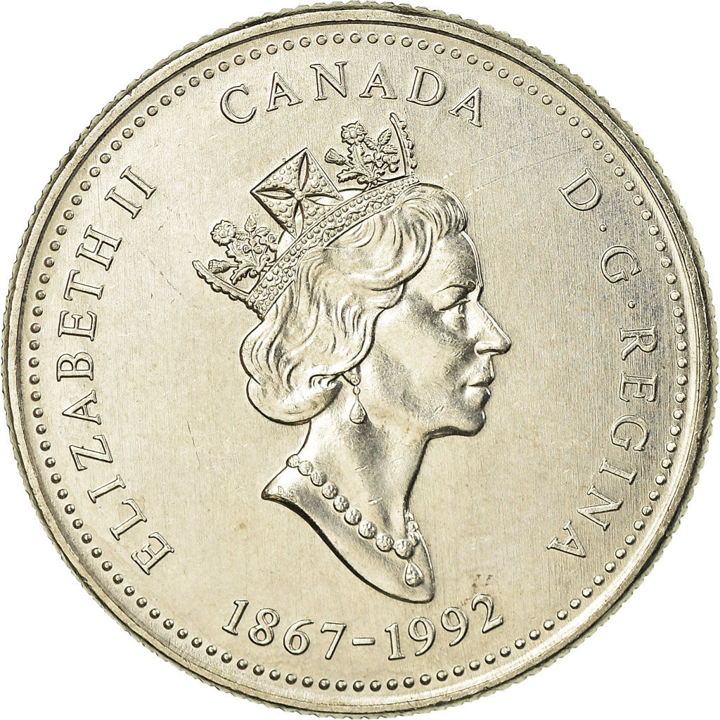 Coin, Canada, Elizabeth II, 25 Cents, 1992, Royal Canadian Mint, Ottawa