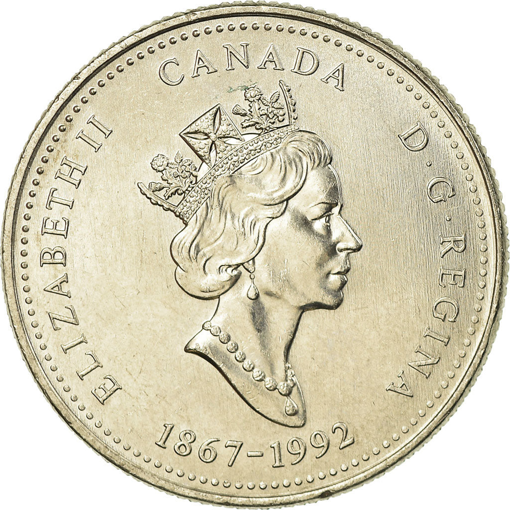 Coin, Canada, Elizabeth II, 25 Cents, 1992, Royal Canadian Mint, Ottawa