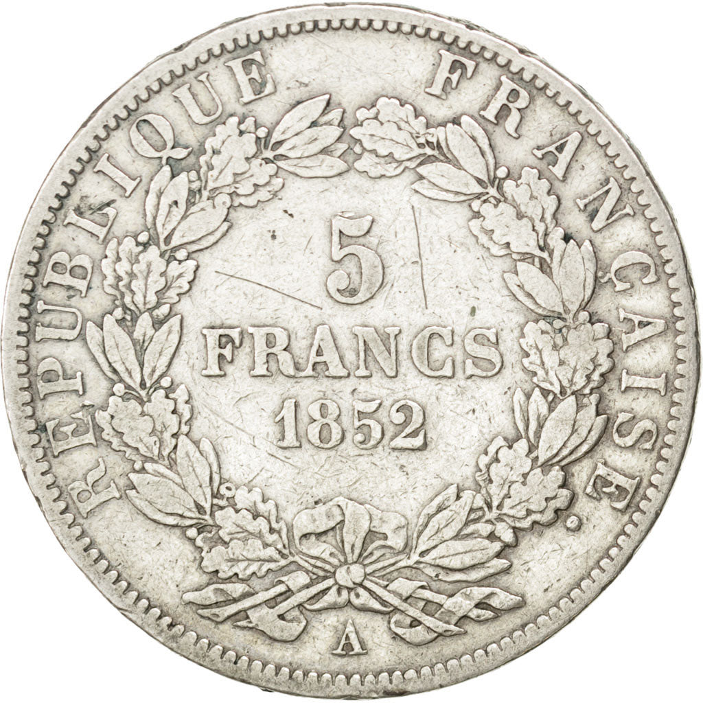 FRANCE, Napoléon III, 5 Francs, 1852, Paris, KM #773.1, VF(20-25), Silver, G...