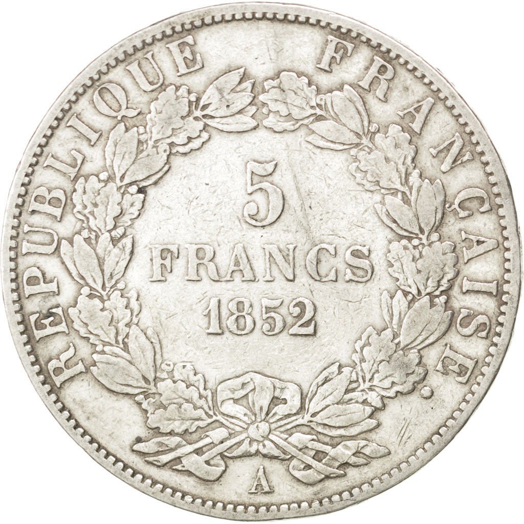 FRANCE, Napoléon III, 5 Francs, 1852, Paris, KM #773.1, VF(30-35), Silver, G...