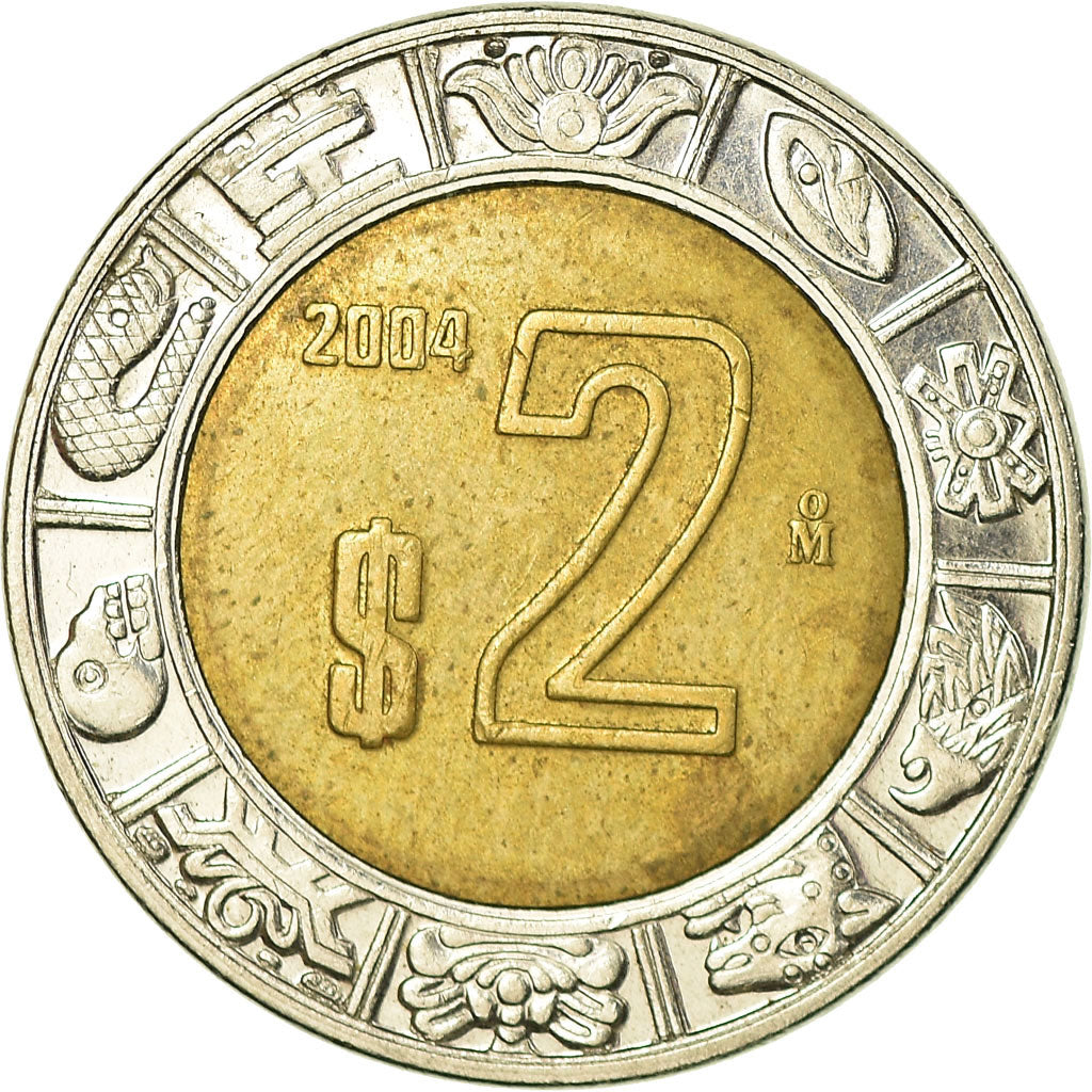 Moneta, Messico, 2 Pesos, 2004, Mexico City, BB, Bi-metallico, KM:604