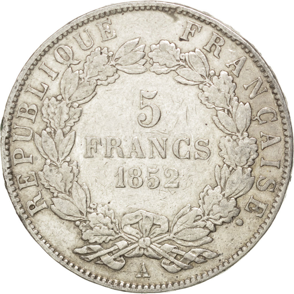 FRANCE, Napoléon III, 5 Francs, 1852, Paris, KM #773.1, VF(30-35), Silver, G...