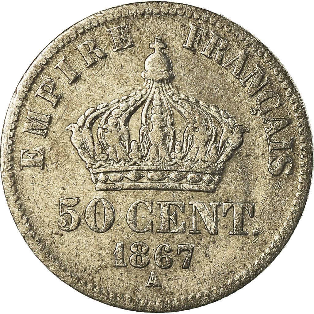 Moeda, França, Napoleon III, Napoléon III, 50 Centimes, 1867, Paris