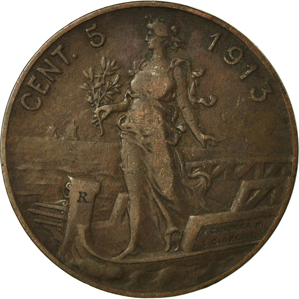 Moneta, Italia, Vittorio Emanuele III, 5 Centesimi, 1913, Rome, MB+, Bronzo