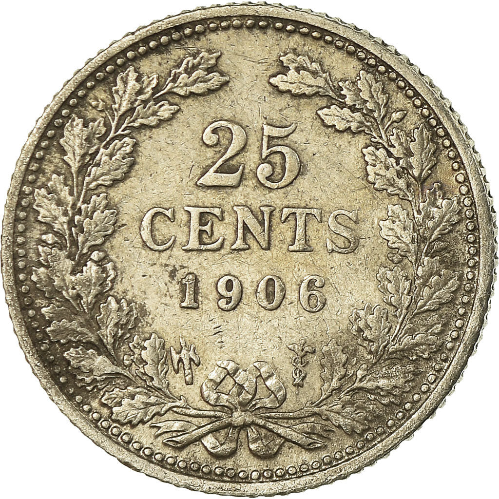 Coin, Netherlands, Wilhelmina I, 25 Cents, 1906, EF(40-45), Silver, KM:120.2