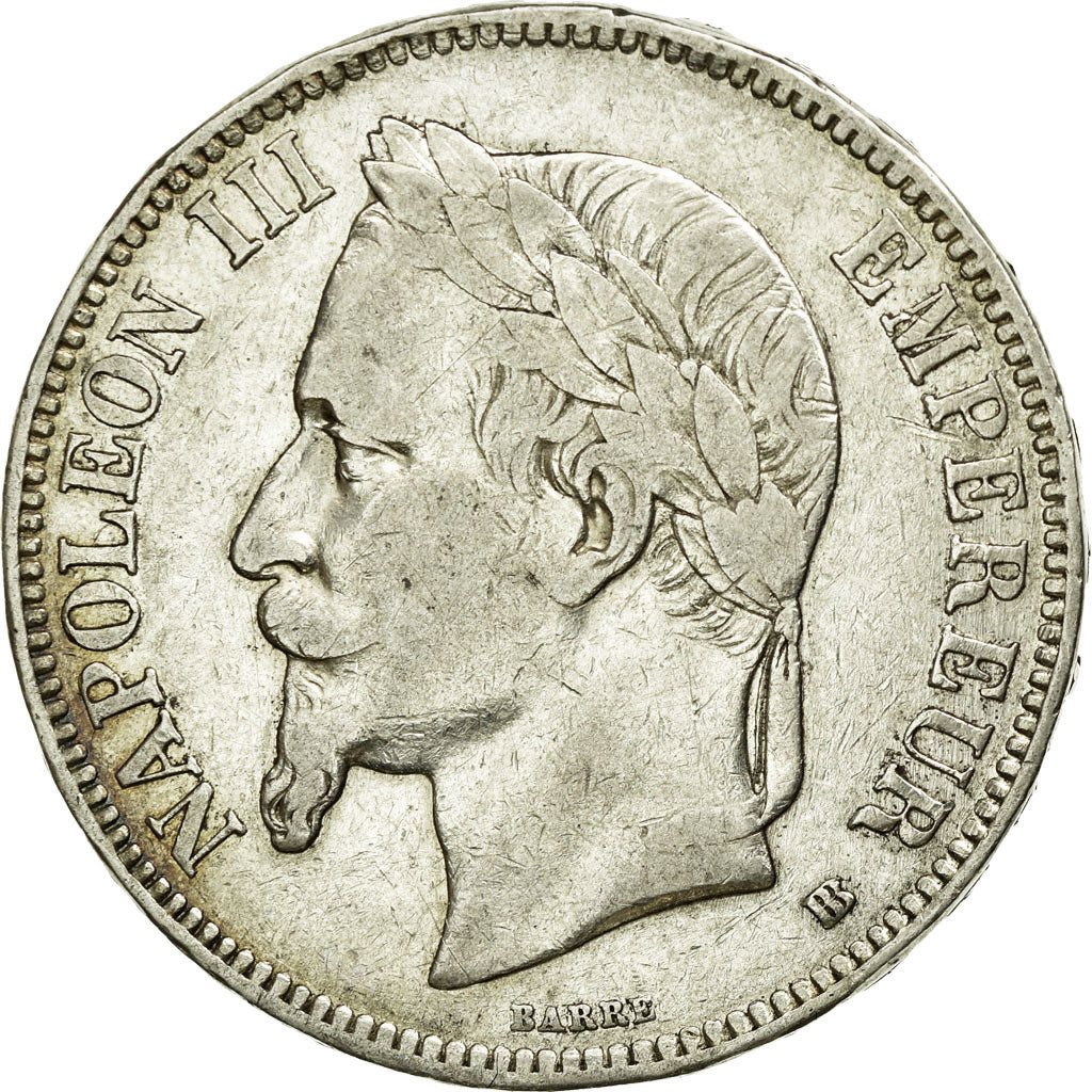 Moneta, Francia, Napoléon III, 5 Francs, 1869, Strasbourg, MB+, Argento