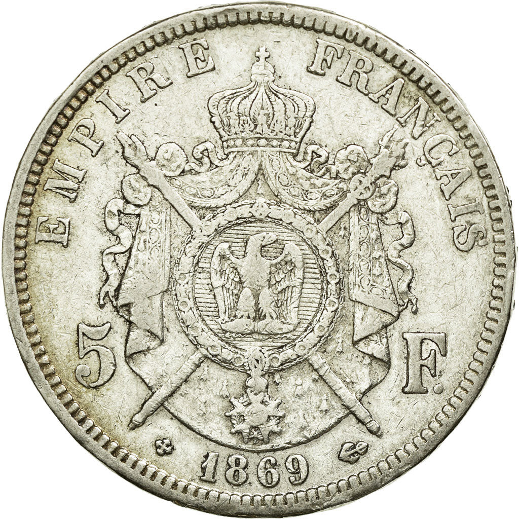 Moneta, Francia, Napoléon III, 5 Francs, 1869, Strasbourg, MB+, Argento