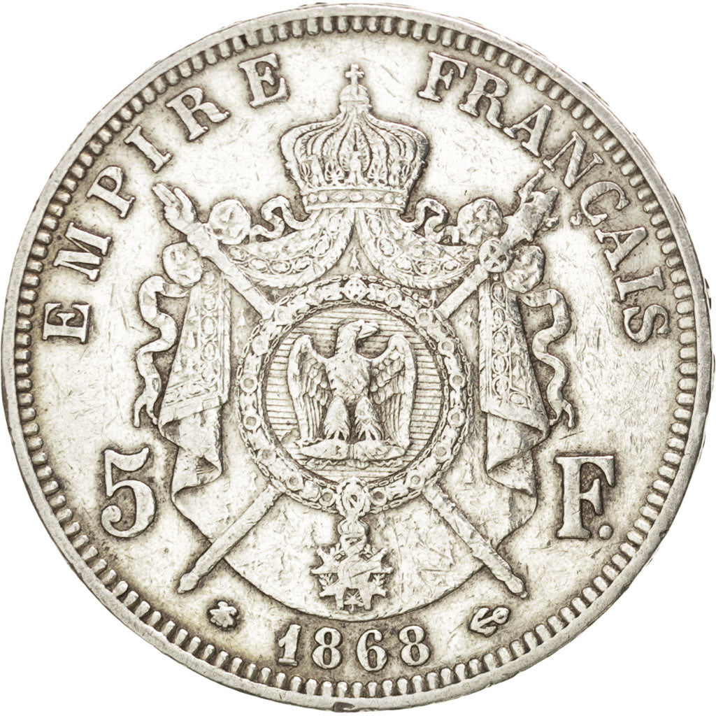 FRANCE, Napoléon III, 5 Francs, 1868, Paris, KM #799.1, VF(30-35), Silver, G...