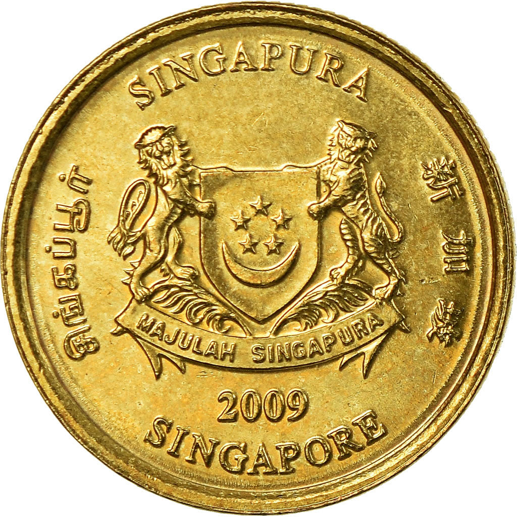 Coin, Singapore, 5 Cents, 2009, Singapore Mint, EF(40-45), Aluminum-Bronze