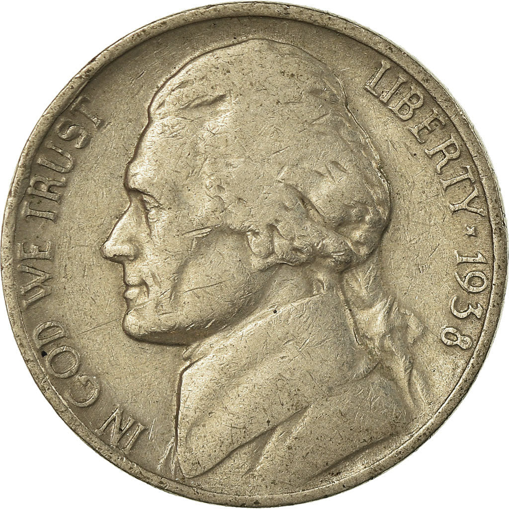 Münze, Vereinigte Staaten, Jefferson Nickel, 5 Cents, 1938, U.S. Mint